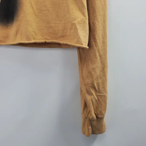 Aaliyah Big Graphic Band Tee Long Sleeves Cropped Tan Orange - Picture 4 of 6